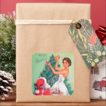Adesivo Quadrado Vintage retro Papais noeis de Natal<br><div class="desc">design por www.etsy.com/Shop/VanityFlairDesign</div>