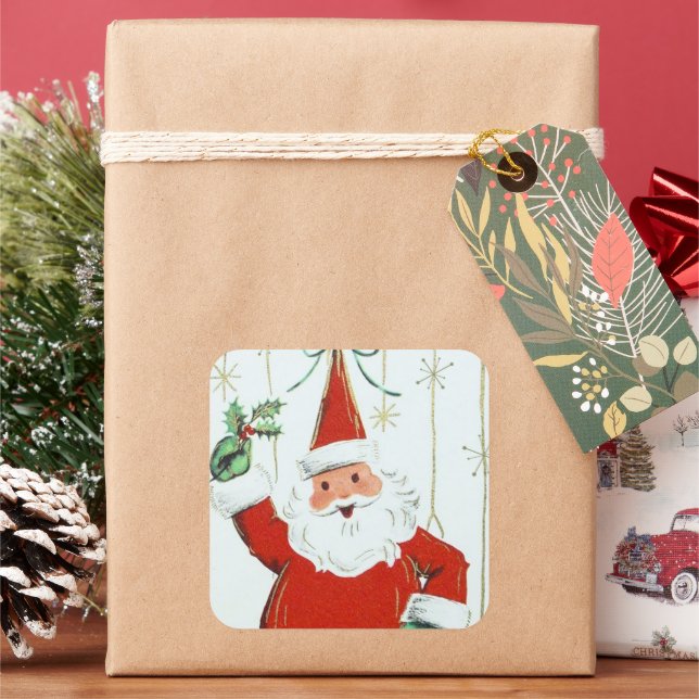 Adesivo Quadrado Vintage retro Papais noeis de Natal (Feriado)