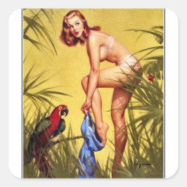 Adesivo Quadrado Vintage Retro Pinup Art Pin Up Girl