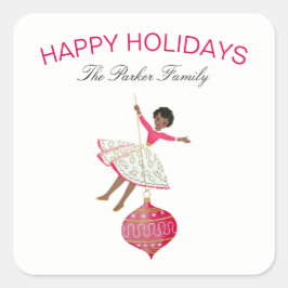 Adesivo Quadrado Vintage Retro Rapariga de Natal balançando no Orna