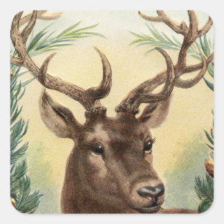Adesivo Quadrado Vintage Retro Reindeer Deer Christmas