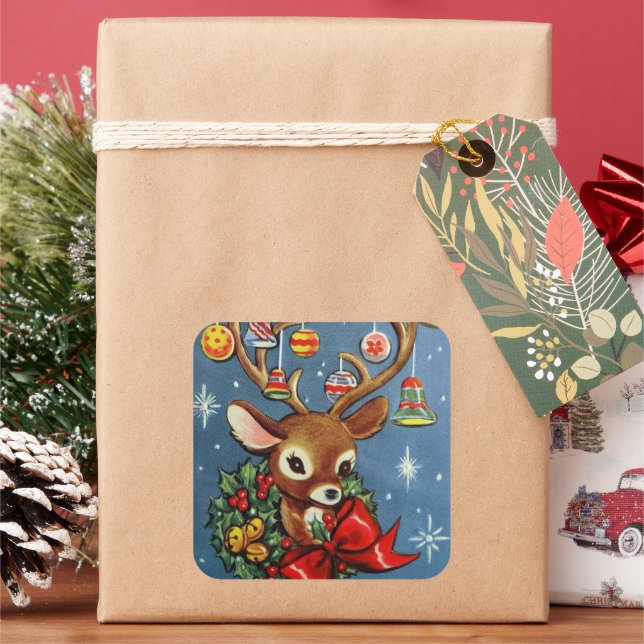 Adesivo Quadrado Vintage retro renas de Natal (Feriado)