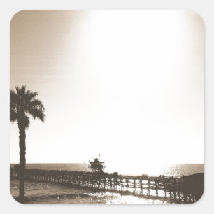 Adesivo Quadrado vintage retro san clemente pier california sepia