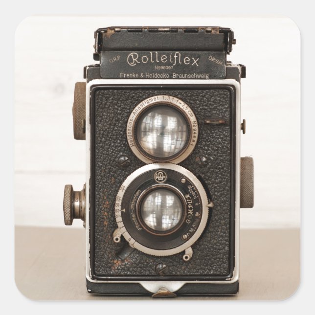 Adesivo Quadrado Vintage Rolleiflex Twin Câmera (Frente)