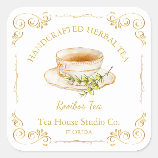 Adesivo Quadrado Vintage Rooibos Tea Square Label (Frente)