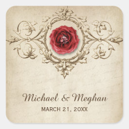 Adesivo Quadrado Vintage Rosa Flourish Wedes Romântico