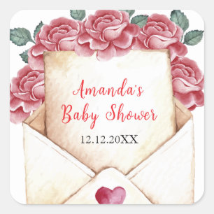 Adesivo Quadrado Vintage Rosa Sweetheart - Letra Chá de fraldas