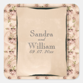 Adesivo Quadrado Vintage Rosa Wedding Convite
