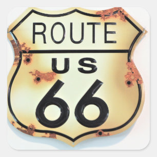 Adesivo Quadrado Vintage Route 66 Highway Road Sign