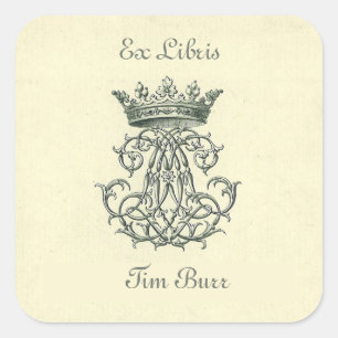 Adesivo Quadrado Vintage Royal Crown Bookplate Editável