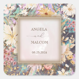 Adesivo Quadrado Vintage Rustic Boho Floral Wedding