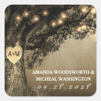 Adesivo Quadrado Vintage Rustic Carved Oak Weding Favor Stickers