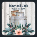 Adesivo Quadrado Vintage Rústica Antiquada Para Leitões Florais<br><div class="desc">Vintage Metal Milk Jugs Casamento Russo com um antigo estilo antigo,  10 galões de leite metálico. Vintage procura a sua festa de casamento. Monogramas,  texto,  noiva e nomes de noivos são fáceis de mudar para atender às suas necessidades. Todas as trabalho de arte e imagens ©</div>