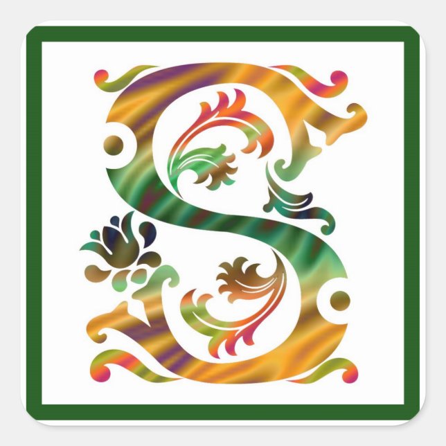 Adesivo Quadrado Vintage S inicial - Monograma S (Frente)