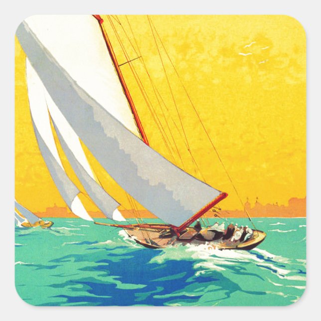 Adesivo Quadrado Vintage Sail Boats Viagem francês (Frente)