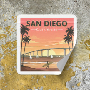 Adesivo Quadrado Vintage San Diego California