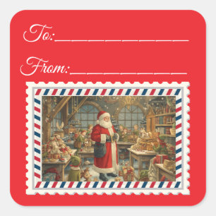 Adesivo Quadrado Vintage Santa Claus com Ruas da Praça Mágica e das