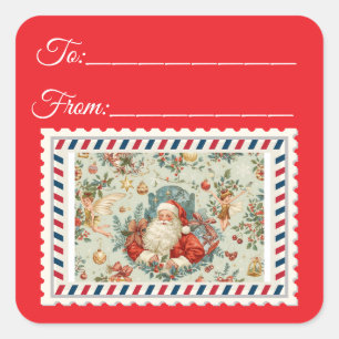 Adesivo Quadrado Vintage Santa Claus com Ruas da Praça Mágica e das