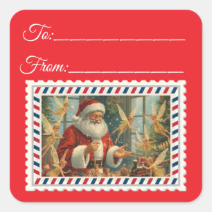 Adesivo Quadrado Vintage Santa Claus com Ruas da Praça Mágica e das