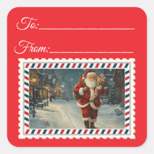 Adesivo Quadrado Vintage Santa Claus com Ruas da Praça Mágica e das