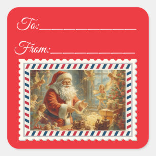 Adesivo Quadrado Vintage Santa Claus com Ruas da Praça Mágica e das
