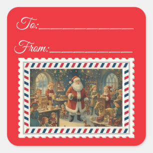 Adesivo Quadrado Vintage Santa Claus com Ruas da Praça Mágica e das