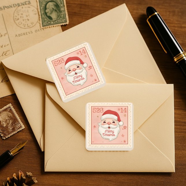 Adesivo Quadrado Vintage Santa Stamp Christmas  (Criador carregado)