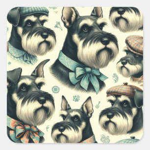 Adesivo Quadrado Vintage Schnauzer Ilustração Sem Costura