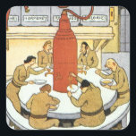 Adesivo Quadrado Vintage Science Fiction, Cientistas Labratórios Co<br><div class="desc">Ilustração Vintage Science Fiction futurística image laboratorial com um grupo de cosmonautas russos,  cientistas ou astronautas com intervalo jante. Eles estão comendo sua sopa de farinha líquida de grandes tubos. A sua comida inclui vitaminas,  hormonas e calorias! Design de ficção científica com retrô clássico de quadrinhos.</div>