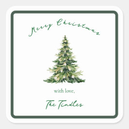 Adesivo Quadrado Vintage Script Green Gold Christmas Tree Address
