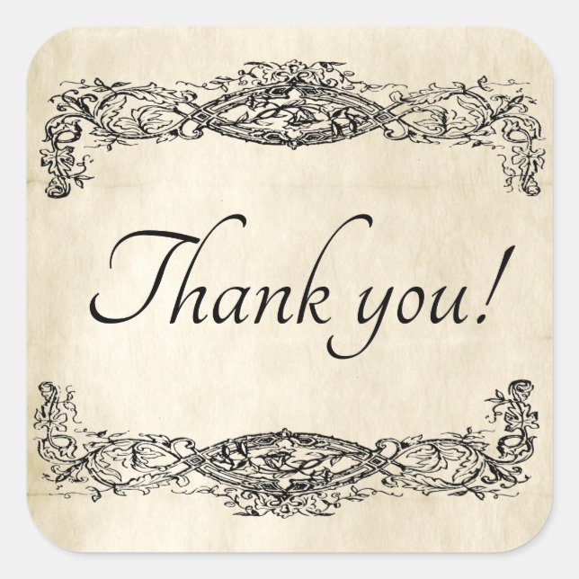 Adesivo Quadrado Vintage Scroll Work Parergs Obrigado (Frente)