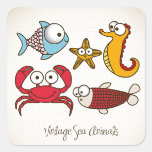 Adesivo Quadrado Vintage Sea Animal Sticker