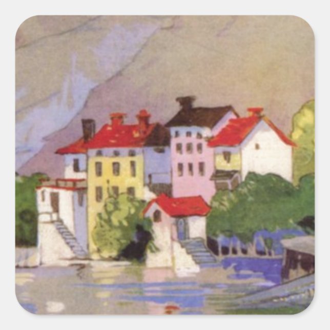 Adesivo Quadrado Vintage Selands Village Itália Turismo (Frente)