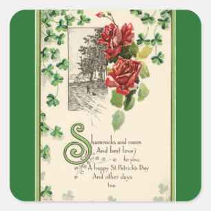 Adesivo Quadrado Vintage Shamrocks E Rosas