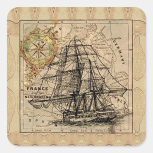 Adesivo Quadrado Vintage Ship E Map Square Sticker