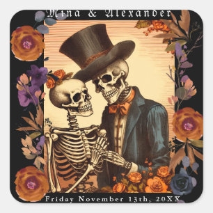 Adesivo Quadrado Vintage Skeleton Casal Wedding