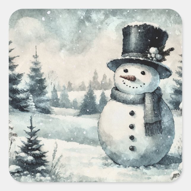 Adesivo Quadrado Vintage Snowman (Frente)