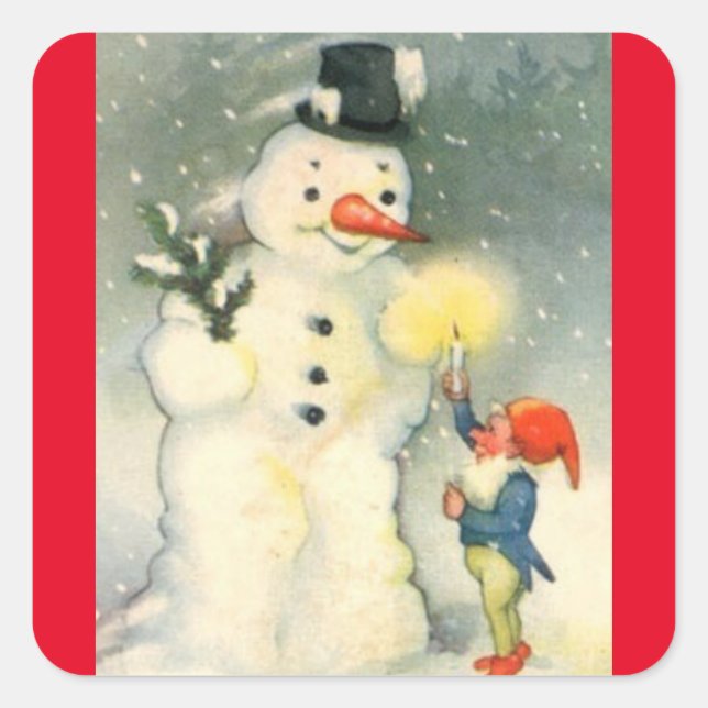 Adesivo Quadrado Vintage Snowman E Elf (Frente)