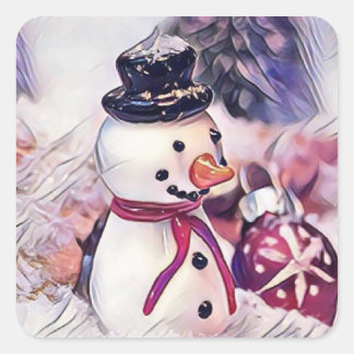 Adesivo Quadrado Vintage Snowman no Desenho de Neve