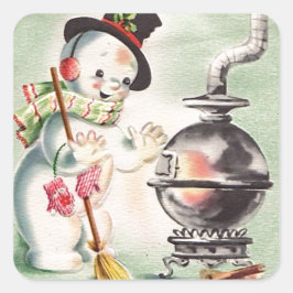 Adesivo Quadrado Vintage Snowman Por The Wood Stove