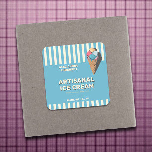 Adesivo Quadrado Vintage Sorvete Cone Label Sticker