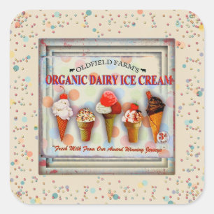 Adesivo Quadrado Vintage sorvete cone PARlor sinaliza aspersão fofa