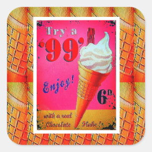 Adesivo Quadrado Vintage sorvete parlor - sinal cor-de-rosa - laran