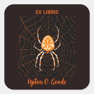 Adesivo Quadrado Vintage Spider editável em um Web Bookplate