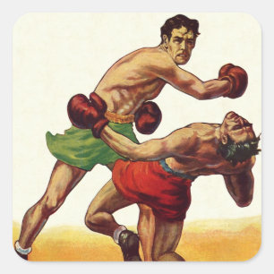 Adesivo Quadrado Vintage Sports Boxing, Boxers em Luta