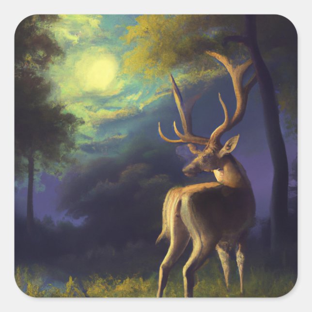 Adesivo Quadrado Vintage Stag Deer Black White Animal (Frente)