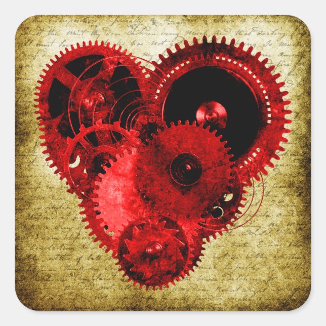 Adesivo Quadrado Vintage Steampunk Heart (Frente)