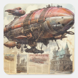 Adesivo Quadrado Vintage Steampunk Zeppelin (9)