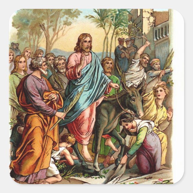 Adesivo Quadrado Vintage Sticker-Jesus Entra em Jerusalém (Frente)