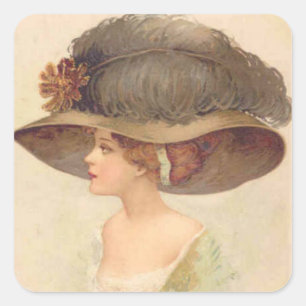 Adesivo Quadrado Vintage Sticker Victorian Lady in Hat